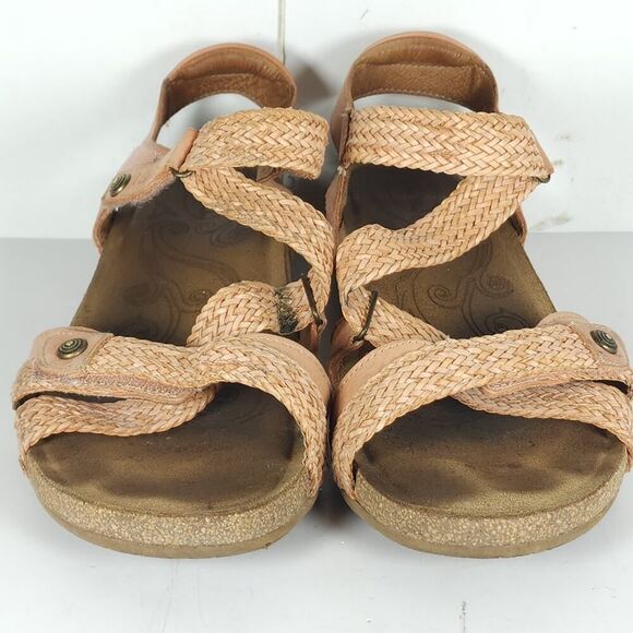 Taos Women’s Trulie US9-9,5 Cantaloupe Leather Woven Cork Wedge Strappy Sandals - Picture 5 of 16